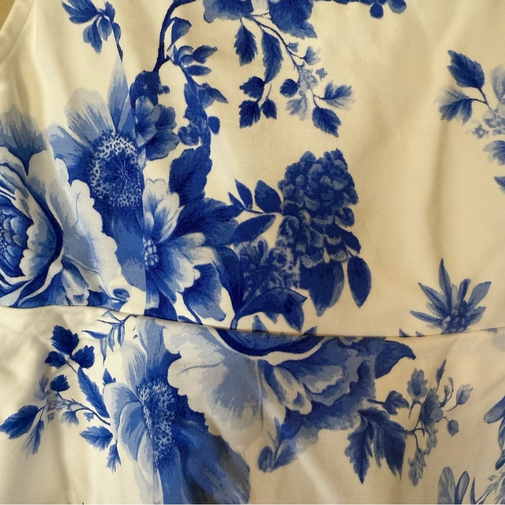 NWT Maeve Blue White Floral Square Neck Peplum Top Medium - Picture 4 of 8